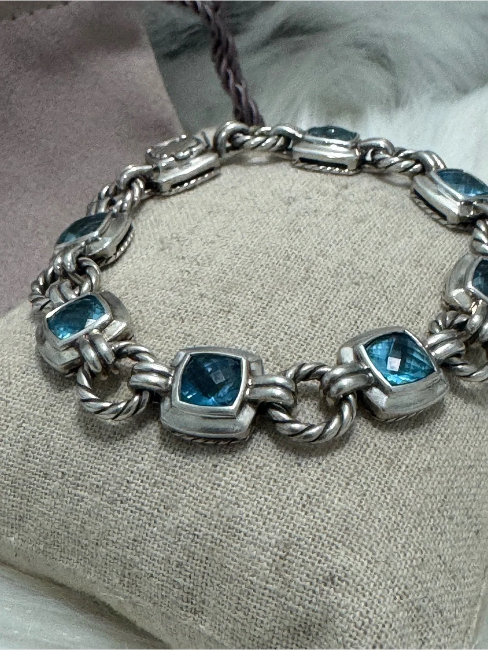 David Yurman .925 Blue Topaz Renaissance Chain Bracelet - Picture 7 of 10